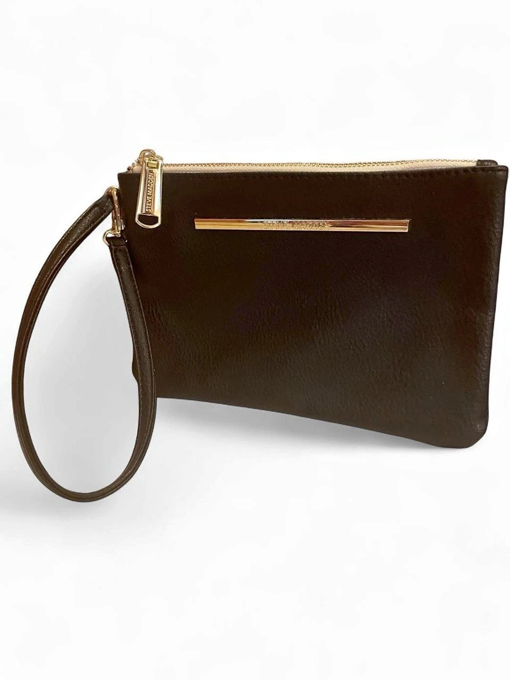 Steve Madden Black Zip Around Wristlet Wallet with Gold Bar Logo